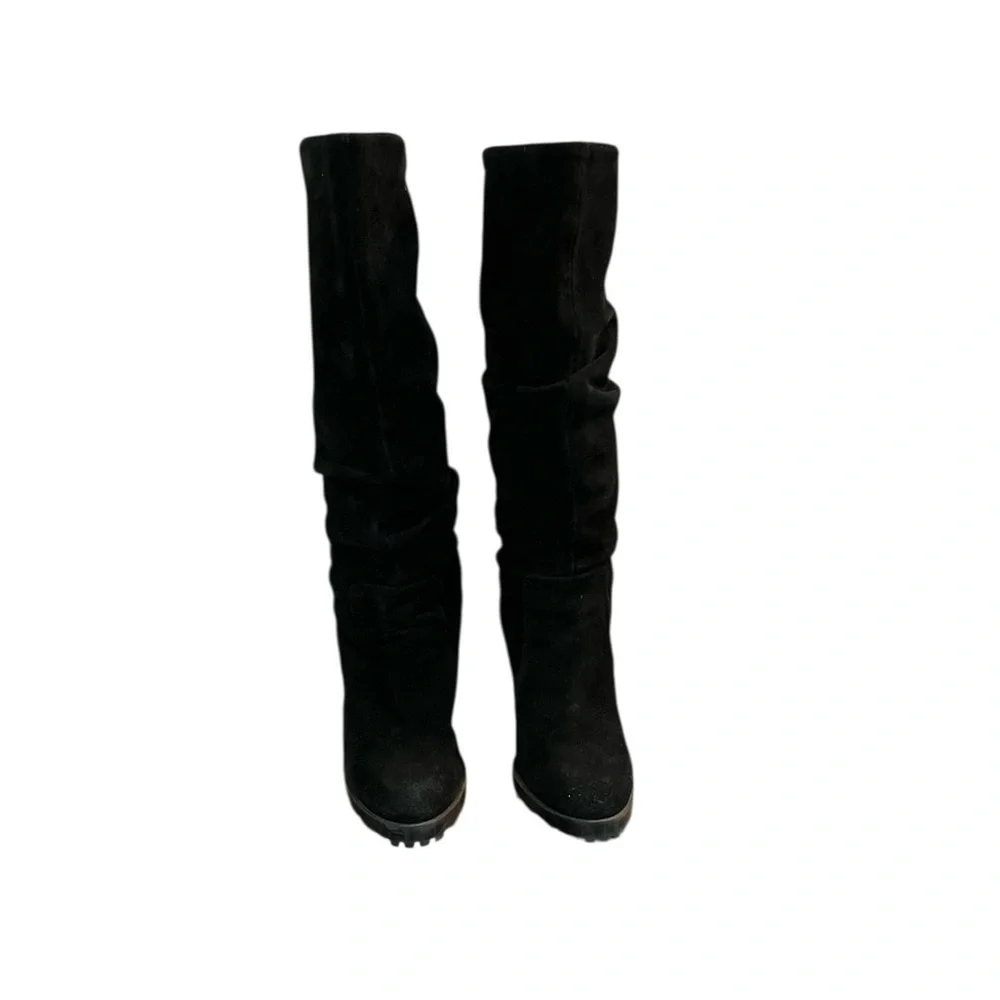 ALDO Black Suede Leather Knee-High Treaded Slouch Boots Size 7. 5